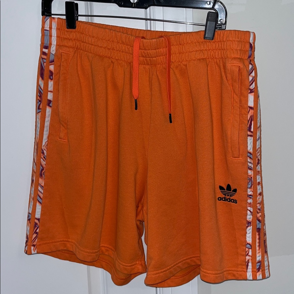 Adidas Originals Stripe Orange soccer basketball shorts XL zipper pockets